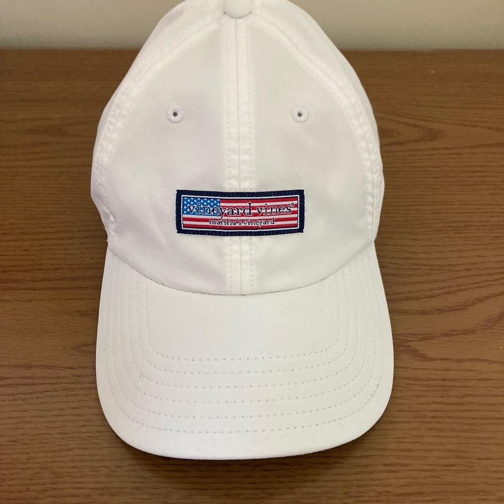 Vineyard Vines White Hat with Patriotic Flag Patch